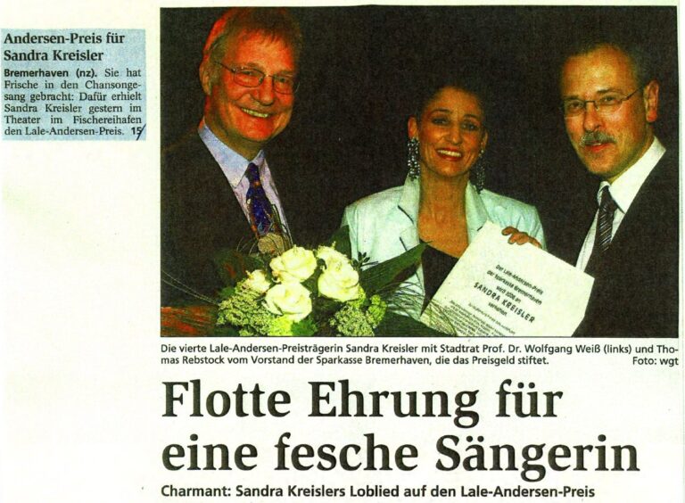 Artikel „Flotte Ehrung für eine fesche Sängerin“ in der Nordsee-Zeitung vom 24. März 2006