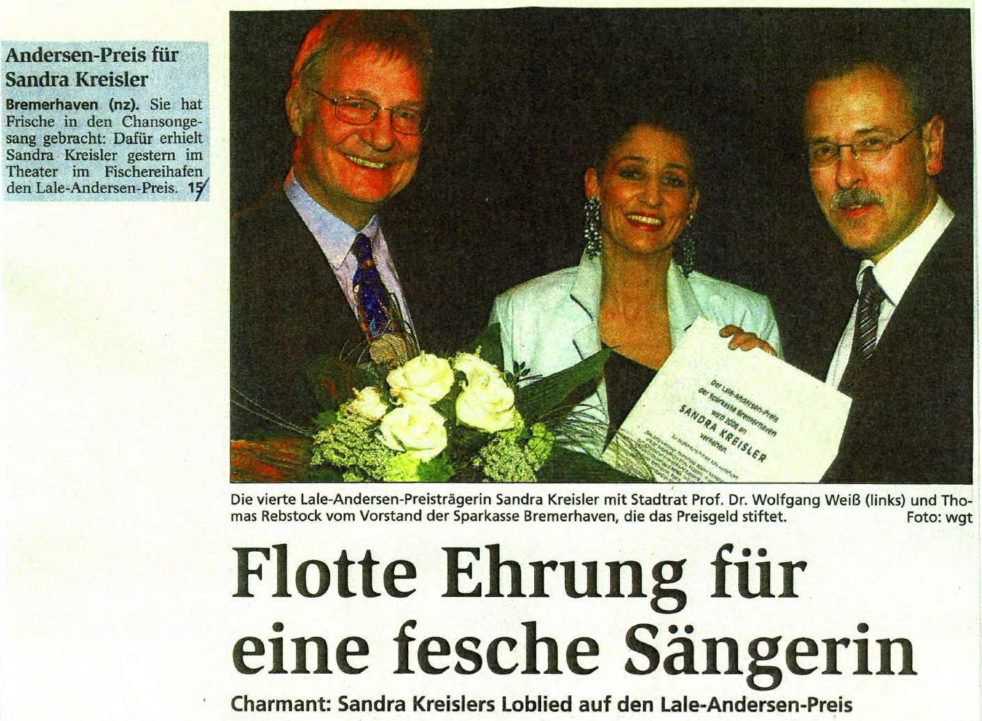 Flotte Ehrung für eine fesche Sängerin – Nordsee-Zeitung