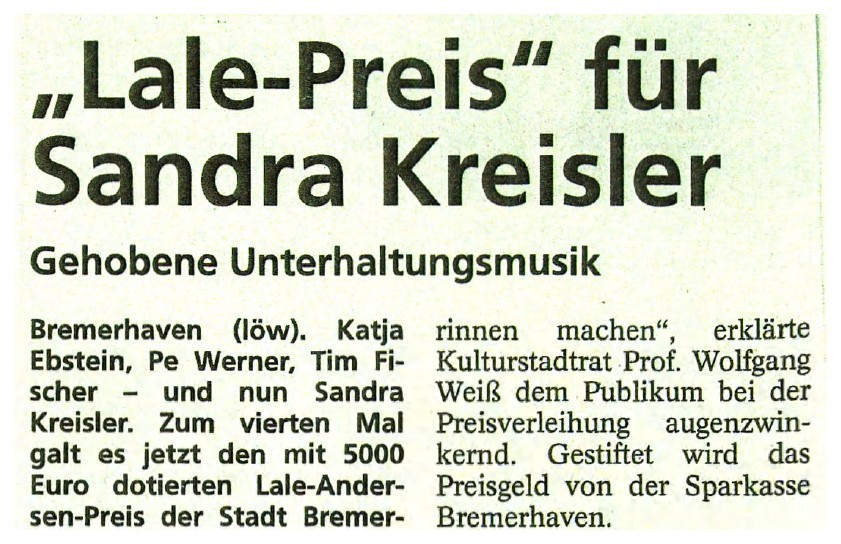 „Lale-Preis“ für Sandra Kreisler – Sonntagsjournal