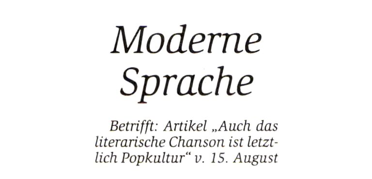 Zeitungsausschnitt: Leserbrief mit der Überschrift „Moderne Sprache“