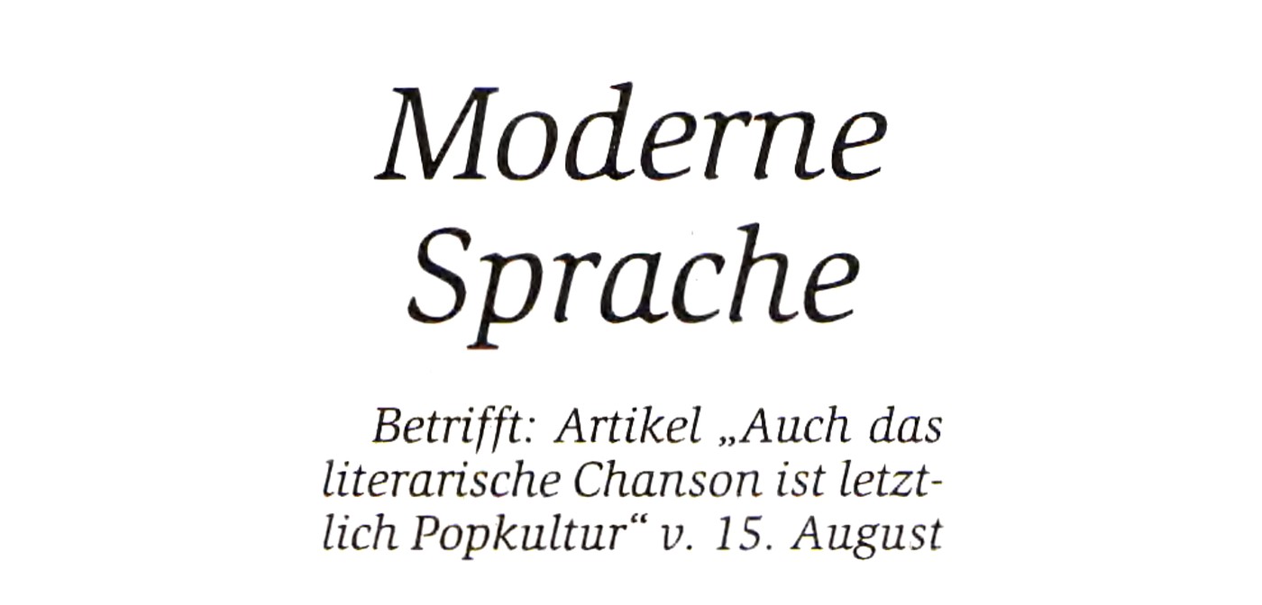 Zeitungsausschnitt: Leserbrief mit der Überschrift „Moderne Sprache“