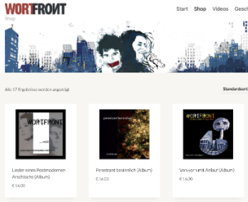 Ausschnitt aus dem Wortfront-Shop mit Alben von Wortfront