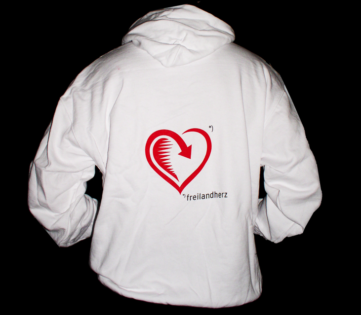 Freilandherz – Kapuzenpullover (weiss) – hinten