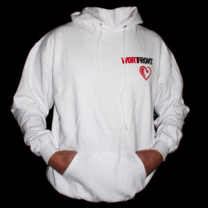 Freilandherz – Kapuzenpullover (weiss) – vorne