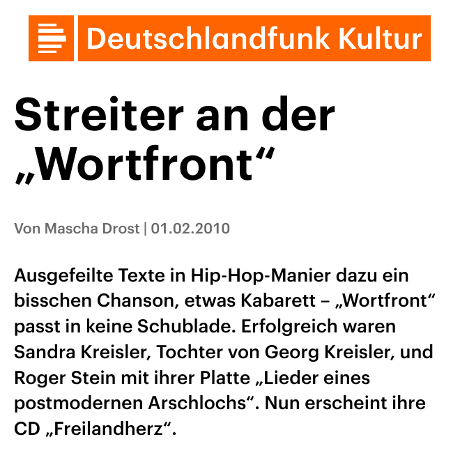 Deutschlandfunk Kultur: Streiter an der „Wortfront“, von Mascha Drost, 01.02.2010