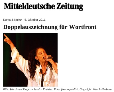 „Doppelauszeichnung für Wortfront“ – Mitteldeutsche Zeitung über den Schlumpeweck 2011