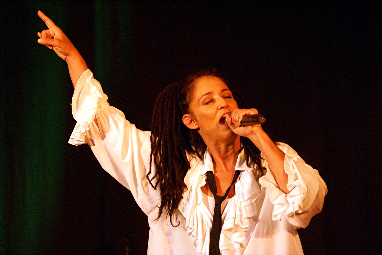 Sandra Kreisler singt mit erhobenem Arm
